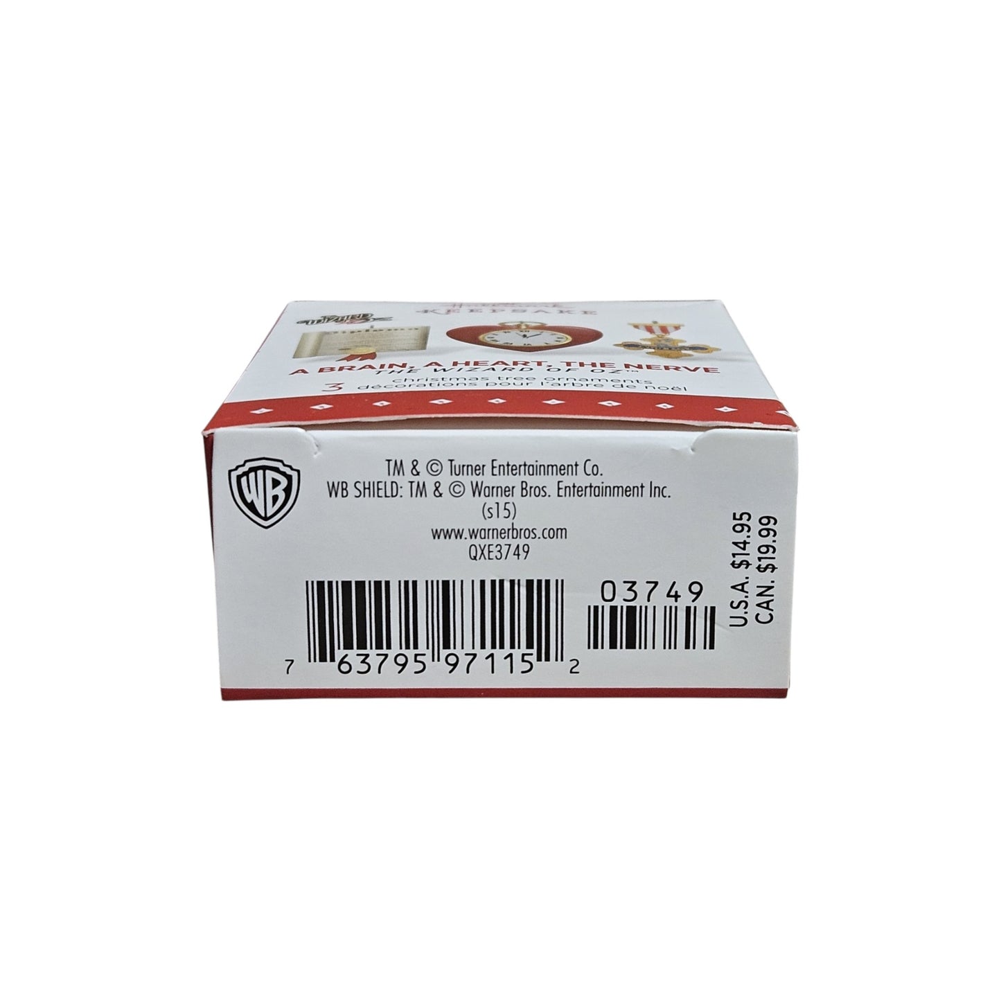 Product packaging with a red and white design featuring a character, and a visible Warner Bros. logo.
