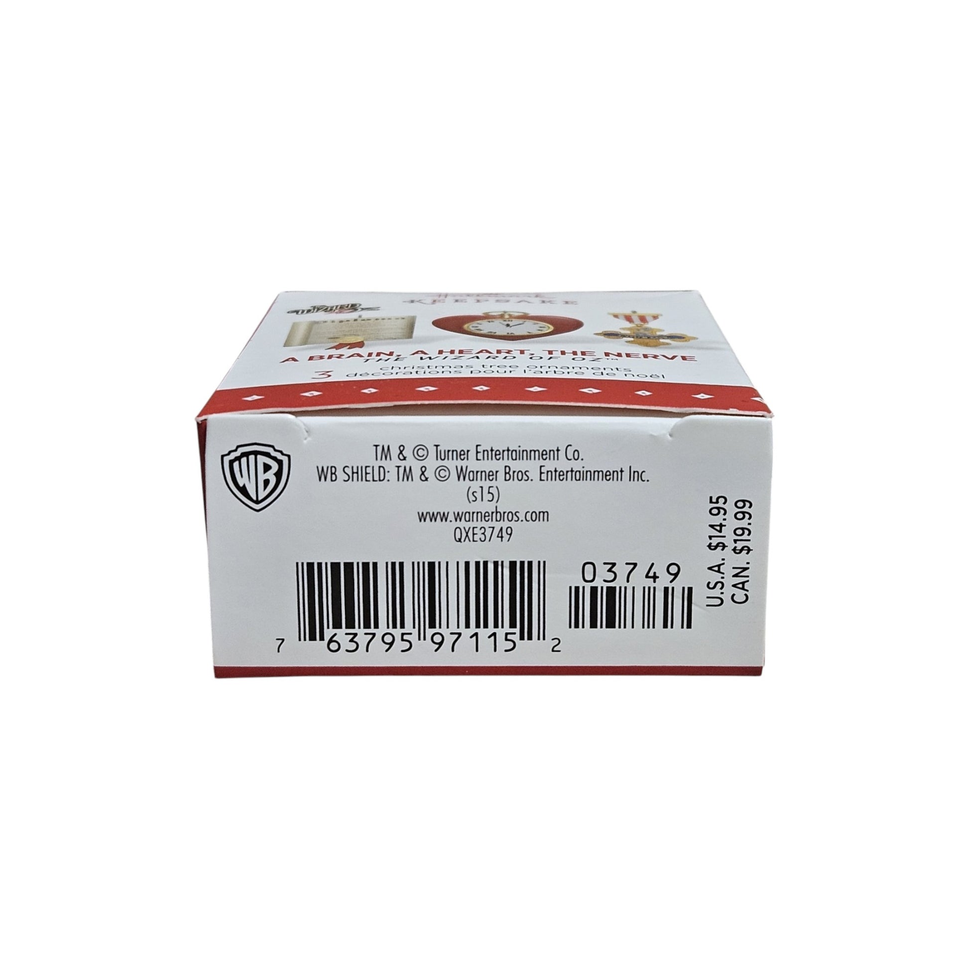 Product packaging with a red and white design featuring a character, and a visible Warner Bros. logo.