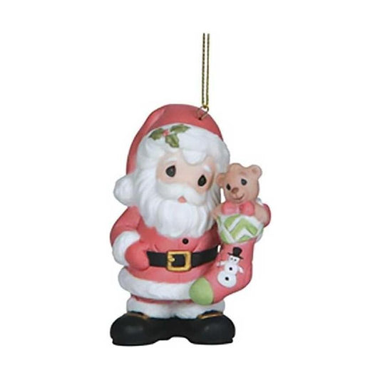 Joyful Santa Hanging Ornament: Spread Holiday Cheer with Santa Claus, Bear, and Stocking Image1