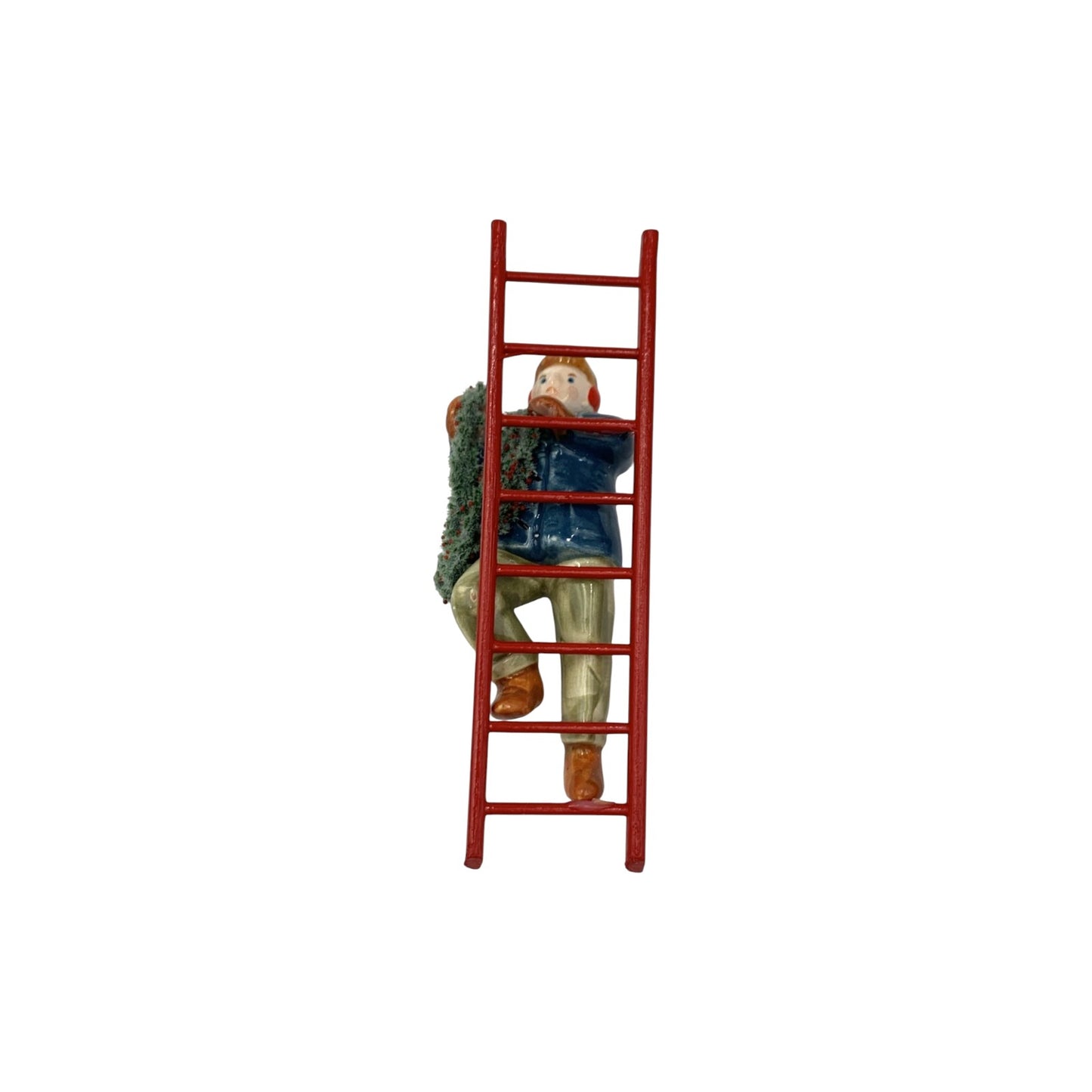 1988 Man on Ladder Hanging Garland (Original Snow Village)