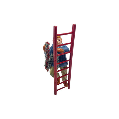 1988 Man on Ladder Hanging Garland (Original Snow Village)