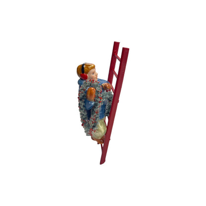 1988 Man on Ladder Hanging Garland (Original Snow Village)