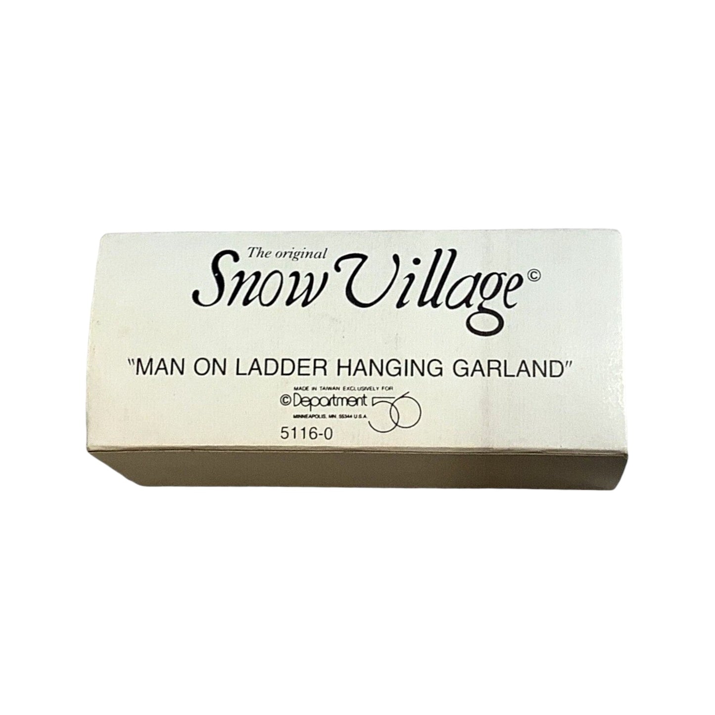 1988 Man on Ladder Hanging Garland (Original Snow Village)
