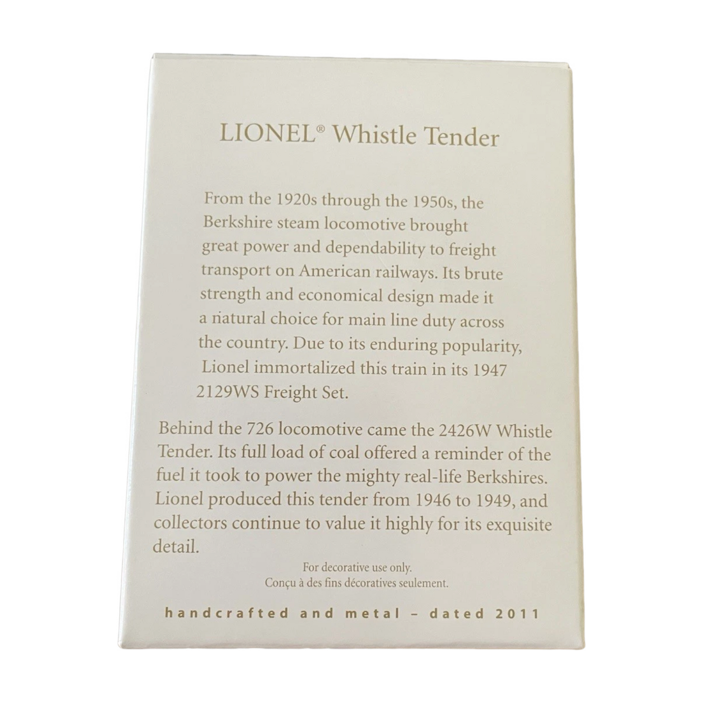 2011 Lionel Whistle Tender (Lionel)