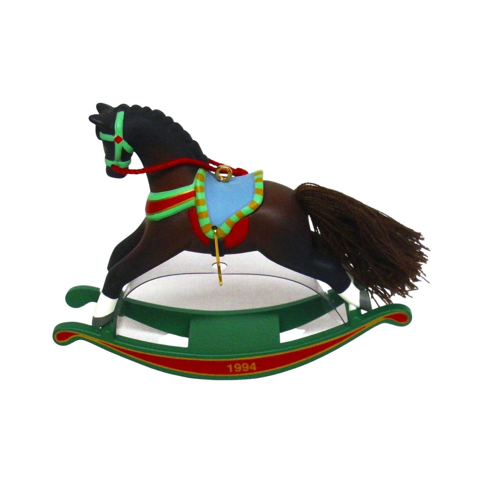 1994 Dark Brown - White Stockings Hallmark Ornament (Rocking Horse) QX5016 Image4