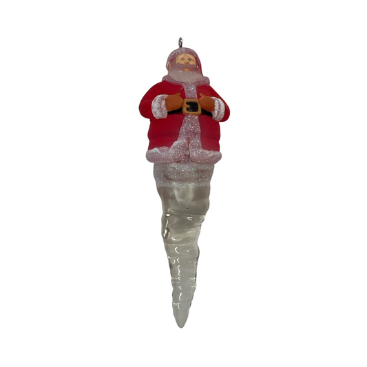 Santa Claus ornament in a icicle shape on a white background