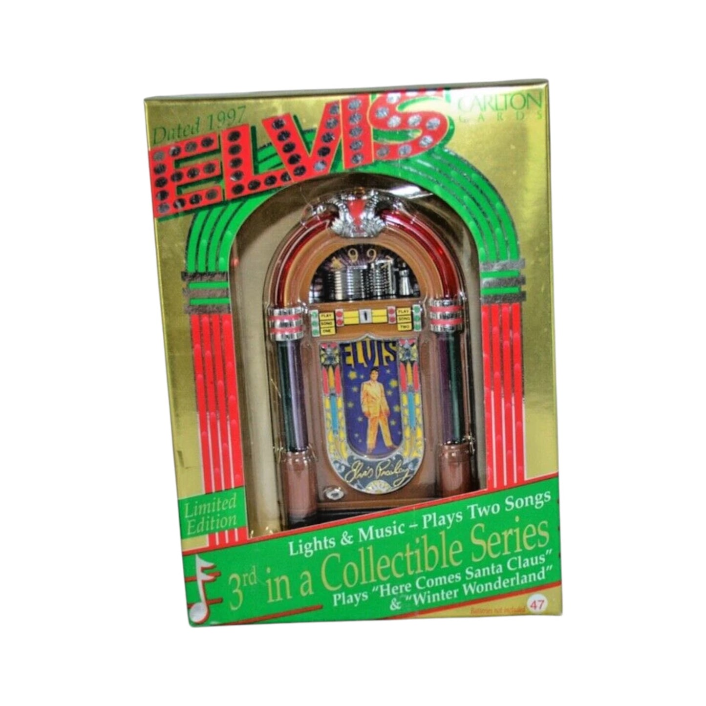 1997 Elvis Lights and Music Play Two Songs 3rd in a Collectible Series "Here Comes Santa Claus" & "Winter Wonderland" (Elvis Presley)